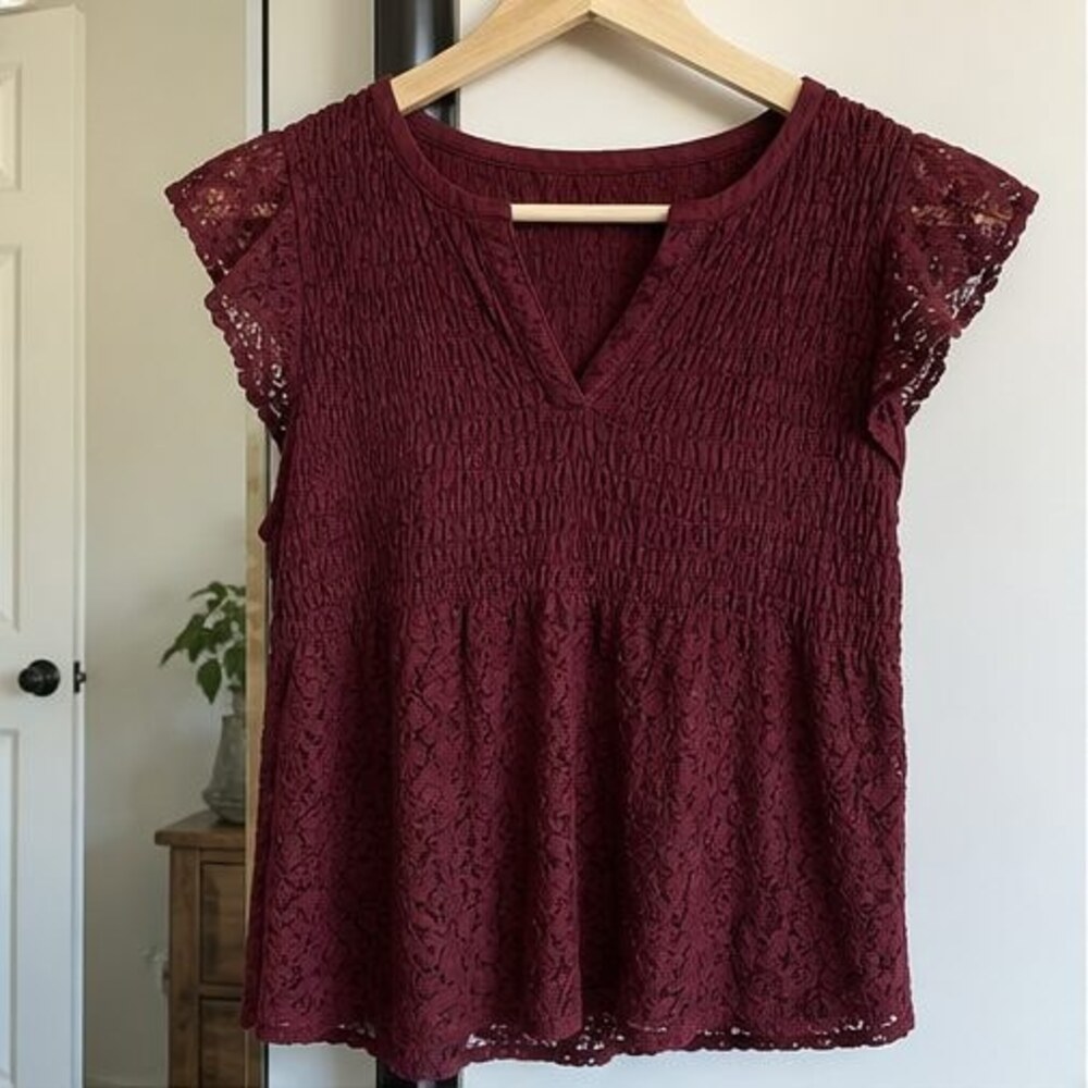 Burgundy Smocked Top